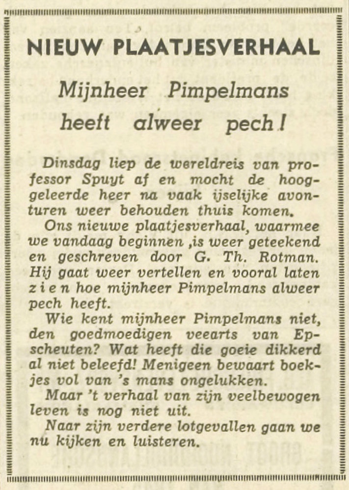 Aankondiging van Mijnheer Pimpelmans heeft alweer pech